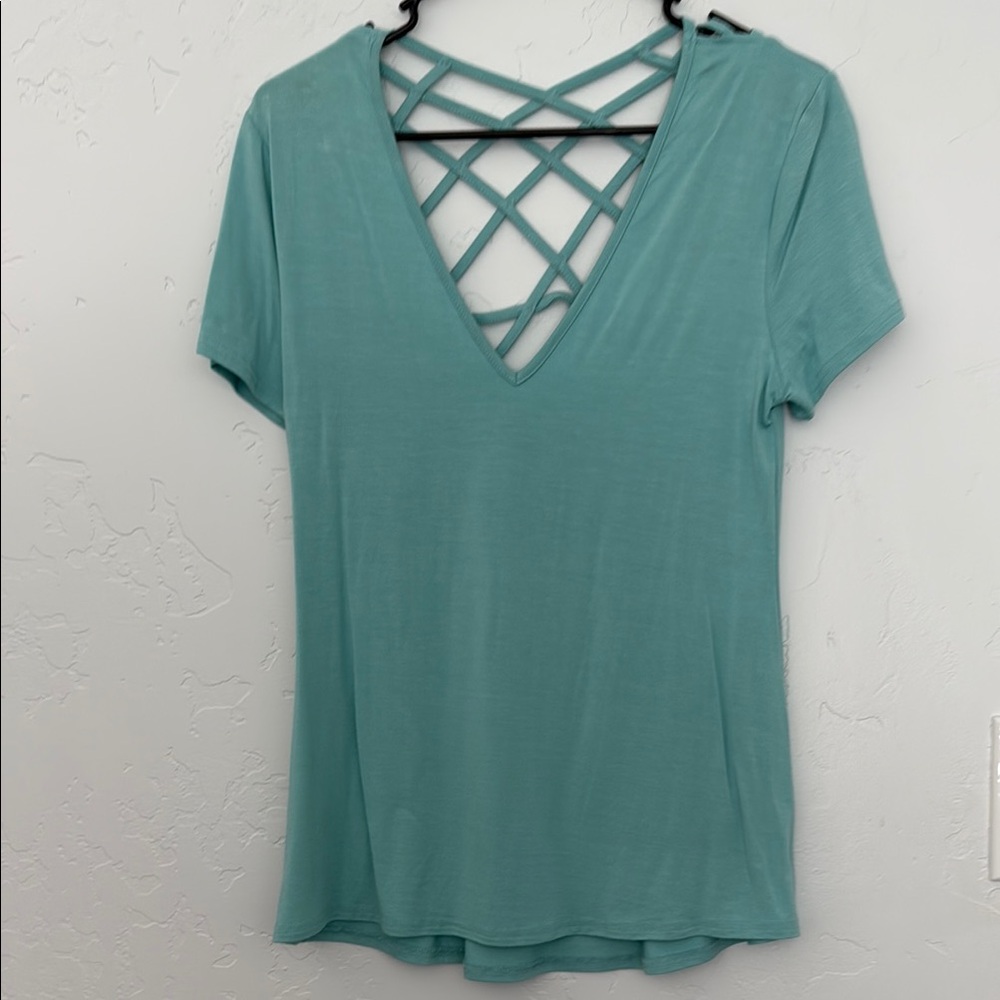 Teal V-Neck Crisscross Women Top